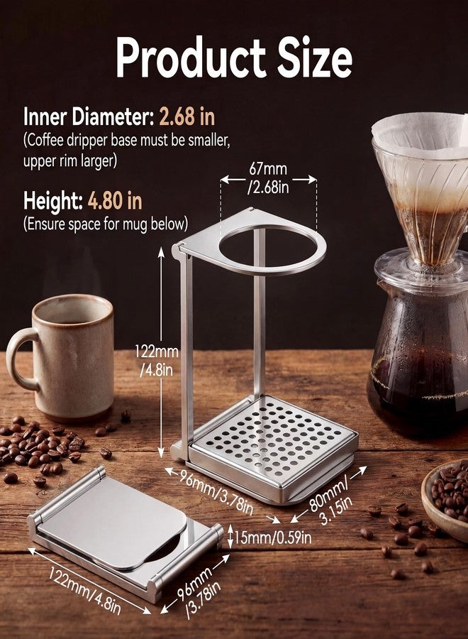 Enhon Pour Over Dripper Stand with Drip Tray, Portable & Foldable Espresso Machine Stand and Stainless Steel Drip Tray, Coffee Dripper Holder with Base, Suitable for Office, Home and Camping - Image 3