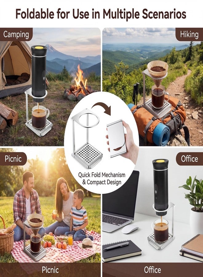 Enhon Pour Over Dripper Stand with Drip Tray, Portable & Foldable Espresso Machine Stand and Stainless Steel Drip Tray, Coffee Dripper Holder with Base, Suitable for Office, Home and Camping - Image 4