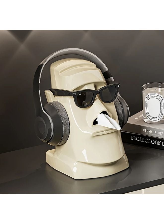 Modern Cream White Multifunctional Desk Organizer With Headphone Holder And Tissue Dispenser - Image 2