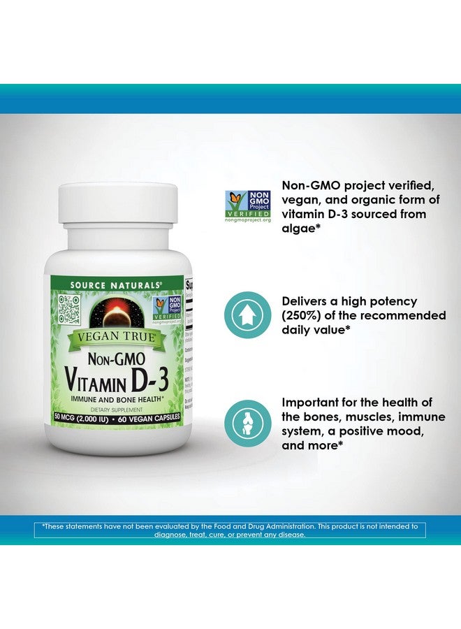 Source Naturals Source Naturals Vegan True, Non-GMO Vitamin D-3, Dietary Supplement for Immune and Bone Health*, 2,000 IU - 60 Capsules  - Image 4