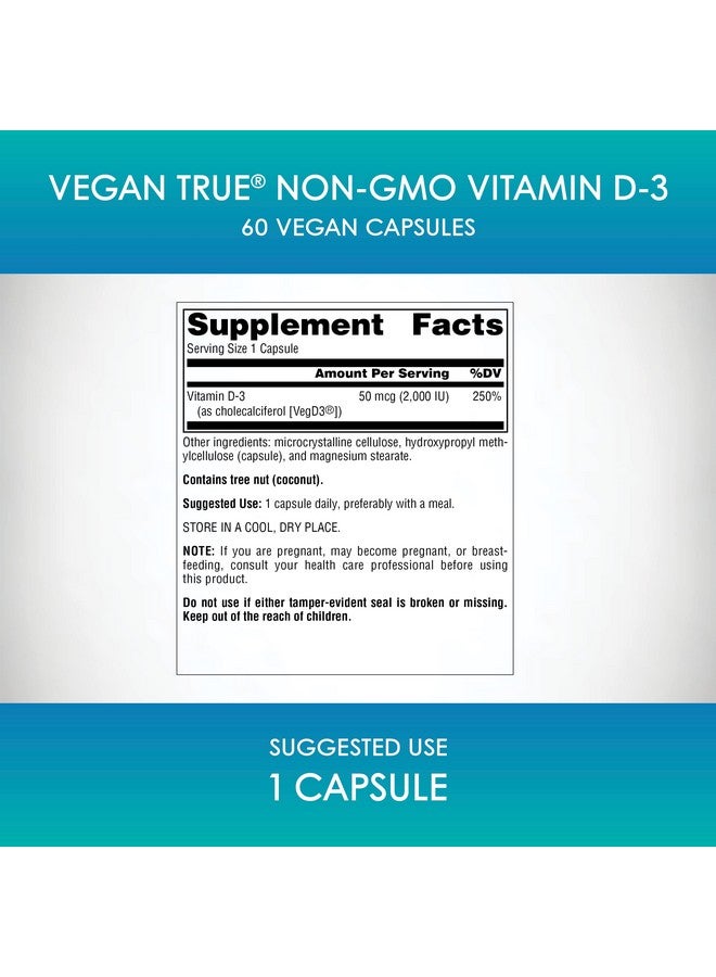 Source Naturals Source Naturals Vegan True, Non-GMO Vitamin D-3, Dietary Supplement for Immune and Bone Health*, 2,000 IU - 60 Capsules  - Image 3