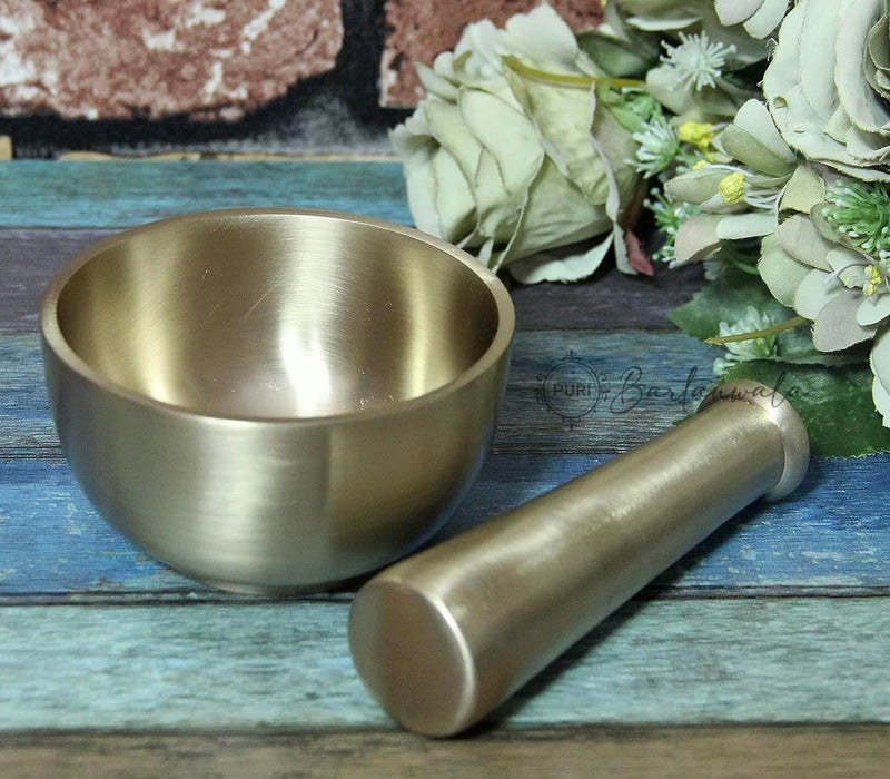 PURI-Brass/Pital Mortar Pestle/Okhli - Ancient Style -Brushed Finish- HAND CRAFTED IN INDIA - Image 4