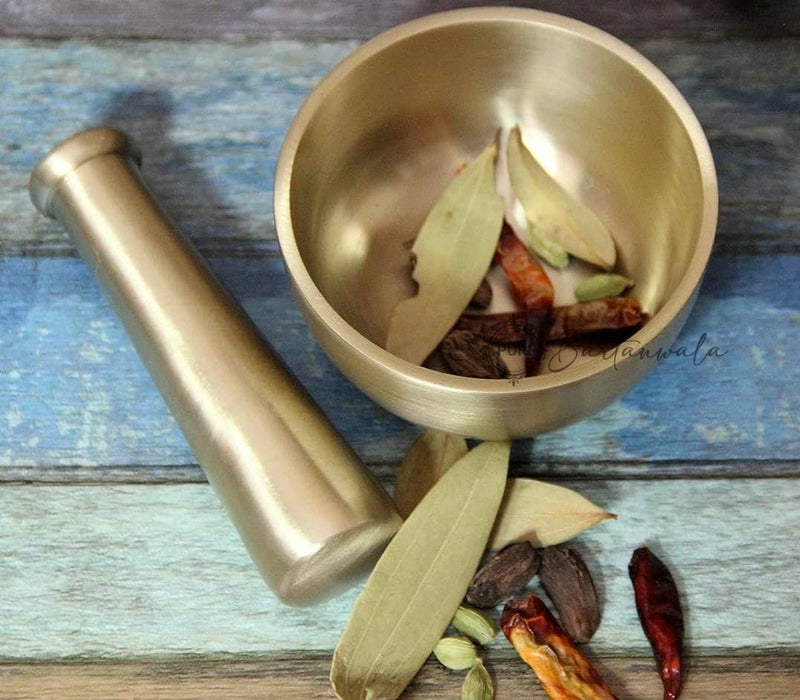 PURI-Brass/Pital Mortar Pestle/Okhli - Ancient Style -Brushed Finish- HAND CRAFTED IN INDIA - Image 5