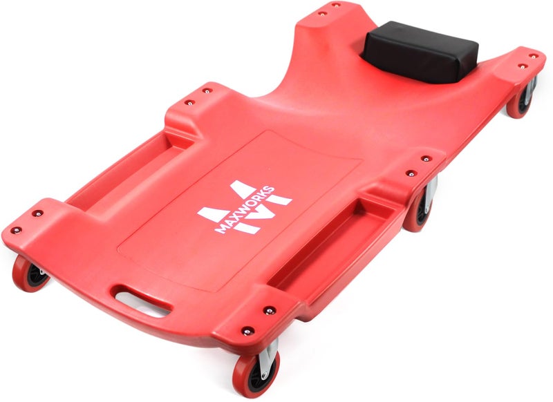 ماكس ووركس 50874 زاحف جراج بلاستيكي بعجلات 40 بوصة مع مسند رأس مبطن وصواني أدوات مزدوجة 300 رطل