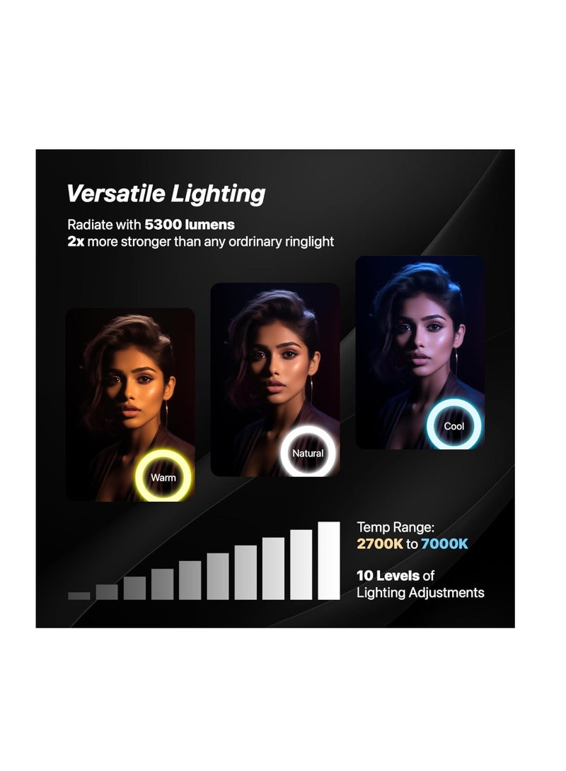 "16-inch LED RGB Ring Light without Tripod | 28+ Color Modes for YouTube, Photography, Video Recording, Live Streaming, Makeup & More | Compatible with iPhone/Android and Cameras"  - Image 3