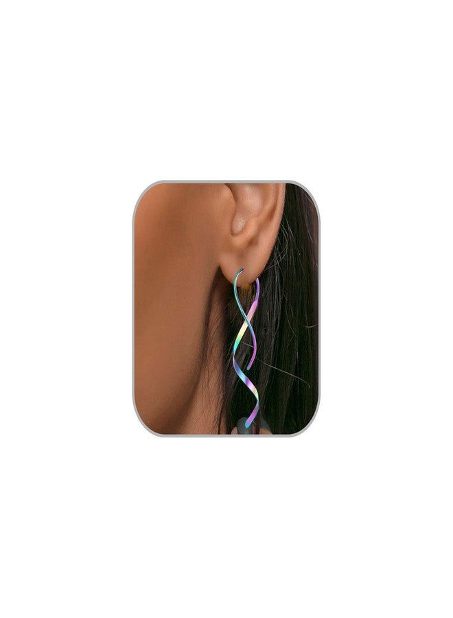 FLYUN Earrings For Women Spiral Threader Earrings Dangling Earrings Dangle Earrings For Women，Suitable For Gift Giving, Perfect For Your Birthday Party, Christmas, Gift Giving. (Spiral,RAINBOW) - Image 1