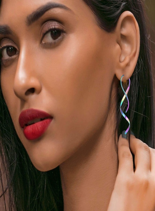 FLYUN Earrings For Women Spiral Threader Earrings Dangling Earrings Dangle Earrings For Women，Suitable For Gift Giving, Perfect For Your Birthday Party, Christmas, Gift Giving. (Spiral,RAINBOW) - Image 2