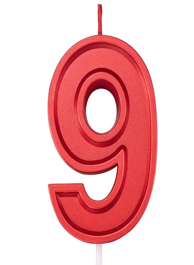 Willcan 2.75in Large Size Happy Birthday Metallic Red 9 Candles, Happy Birthday Cake Cupcake Toppers Decoration and Celebrating for Adults/Kids Party Baking (2.75in Metallic Red Number 9) - Image 1