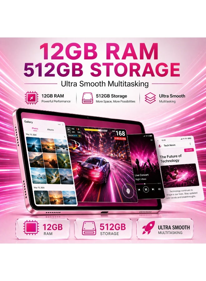 MODIO TAB M93 Tablet 11 Inch, 12GB RAM, 512GB Storage, Android 15, 10000mAh Battery, In-Cell HD Display, Dual SIM WiFi with Keyboard & Mouse (Pink) - Image 4
