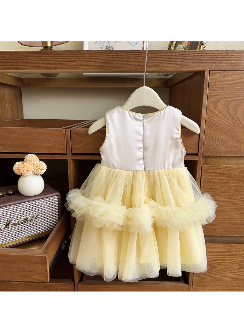 Yellow Sequin Bodice Double-Tier Tulle Princess Dress for Toddler Girls, Perfect for Birthday Parties, Photo Shoots & Special Occasions, Fits Height 90–100 cm (2–3 Y, 12–15 kg), Soft Polyester  - Image 2