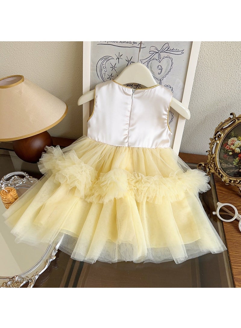 Yellow Sequin Bodice Double-Tier Tulle Princess Dress for Toddler Girls, Perfect for Birthday Parties, Photo Shoots & Special Occasions, Fits Height 90–100 cm (2–3 Y, 12–15 kg), Soft Polyester  - Image 5