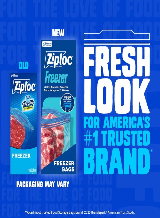 Ziploc Quart Food Storage Freezer Bags, Stay Open Design, Easy to Fill, 60 count (Packaging May Vary) - Image 2