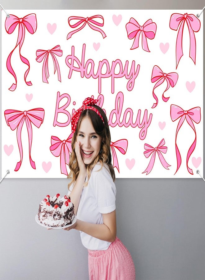 افيزانو لافتة عيد ميلاد سعيد من Avezano Bow، زينة حفلات Coquette، خلفية عيد ميلاد سعيد من القوس، لوازم حفلات كشك الصور (وردي، 6 × 3.6 قدم) - Image 4