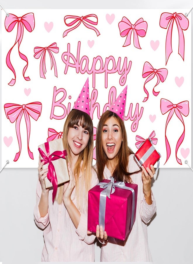 افيزانو لافتة عيد ميلاد سعيد من Avezano Bow، زينة حفلات Coquette، خلفية عيد ميلاد سعيد من القوس، لوازم حفلات كشك الصور (وردي، 6 × 3.6 قدم) - Image 5