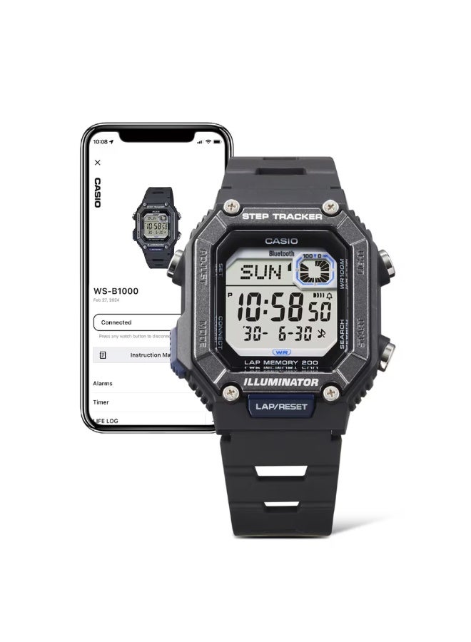Casio WS-B1000-8BVDF Bluetooth Step Tracker Digital Watch for Men – 100M Water Resistant, 200-Lap Memory, LED Light, Grey Resin Strap - Image 4