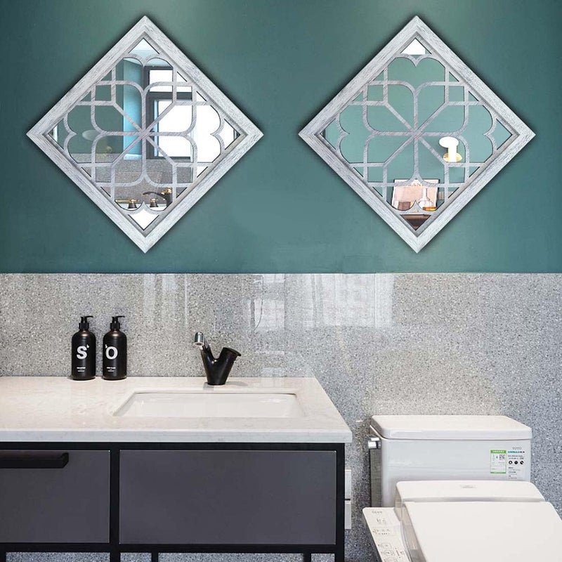 Wocred 2 PCS Square Wall Mirror,Gorgeous Rustic Farmhouse Accent Mirror,Rustic White Color Entry Mirror for Bathroom Renovation,Bedrooms,Living Rooms and More(12”x12”) - Image 4