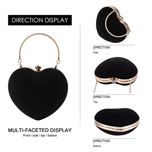 LUI SUI Women Heart Purse Wedding Party Evening Bag Cute Heart Shaped Clutch Small Cocktail Prom Tote Handbag - Image 4