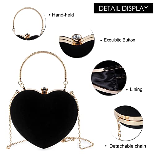 LUI SUI Women Heart Purse Wedding Party Evening Bag Cute Heart Shaped Clutch Small Cocktail Prom Tote Handbag - Image 3