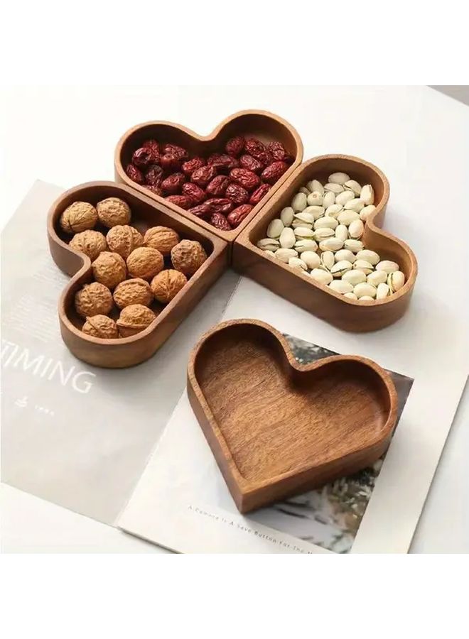 Heart Shaped Four Compartment Wooden Serving Tray Walnut Veneer Finish Rustic Brown - Image 3