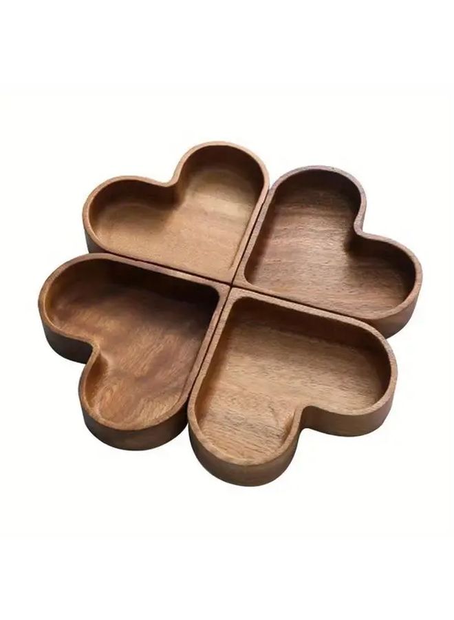 Heart Shaped Four Compartment Wooden Serving Tray Walnut Veneer Finish Rustic Brown - Image 1