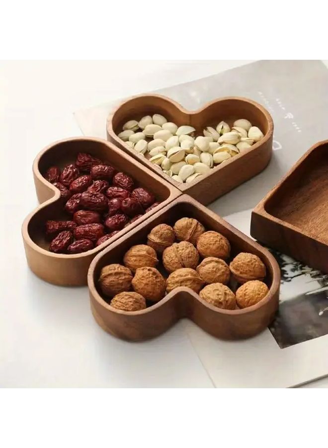 Heart Shaped Four Compartment Wooden Serving Tray Walnut Veneer Finish Rustic Brown - Image 5