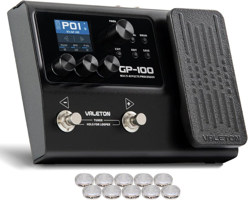 Guitar Pedal Multi-Effects Processor with Expression Pedal Guitar Bass Amp Modeling IR Cabinets Simulation Multi Language Stereo OTG USB Audio Interface with Footswitch Toppers GP-100
