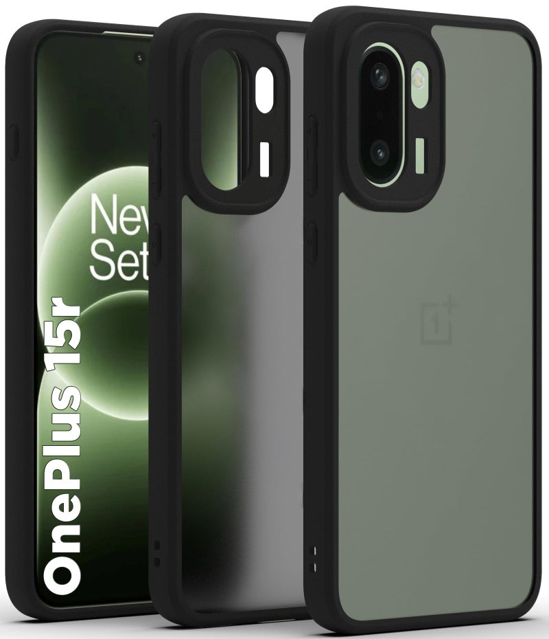 RIGGEAR Shockproof Sleek Hybrid Armor Back Cover Case for OnePlus 15R 5G (Smoke Black Matte PC + Black TPU Bumper) - Image 1