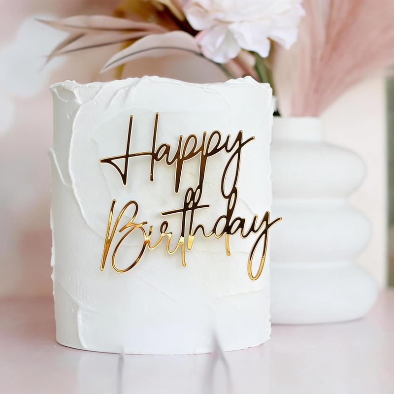 QPARTYFIRE 1PCS Happy Birthday Cake Topper,Gold Mirror Acrylic Boy or Girl Cake Sign Decorations,Birthday Cake Charm Supplies for Birthday Party Cake Dessert - Image 1