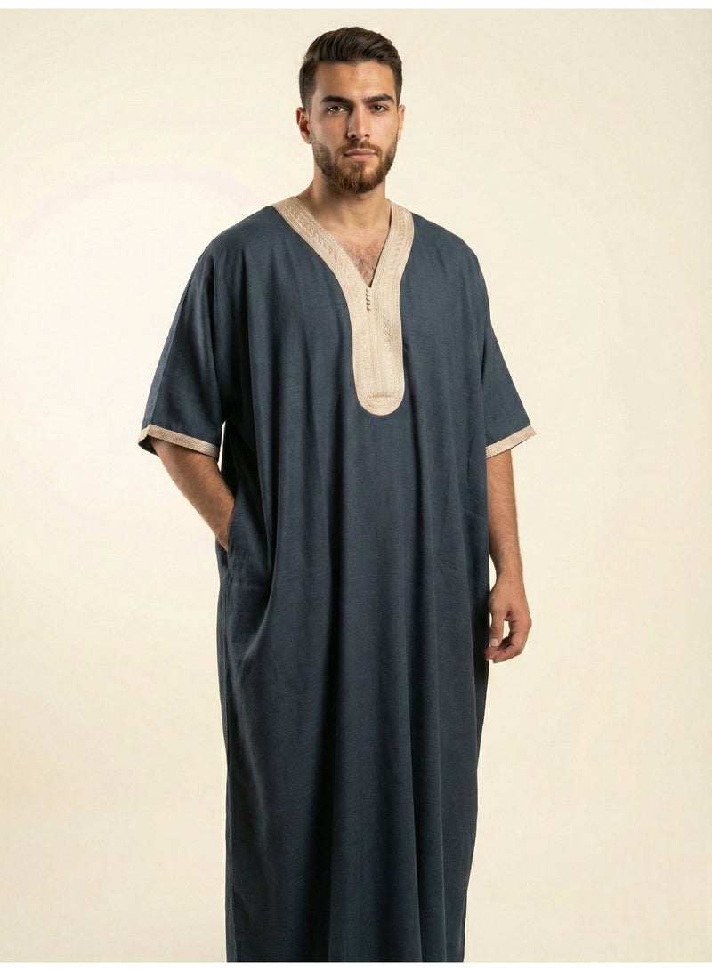Men's Shirt, Nightgown, Moroccan Robe, Comfortable Men's Gifts Luxury Men's House Robe for Comfort Moroccan Shirt, Men's Summer Shirt, Short Sleeve Shirt, Men's Robe Comfortable Men's Gifts - Image 2