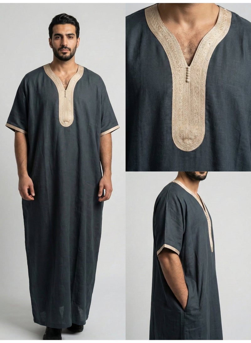 Men's Shirt, Nightgown, Moroccan Robe, Comfortable Men's Gifts Luxury Men's House Robe for Comfort Moroccan Shirt, Men's Summer Shirt, Short Sleeve Shirt, Men's Robe Comfortable Men's Gifts - Image 1