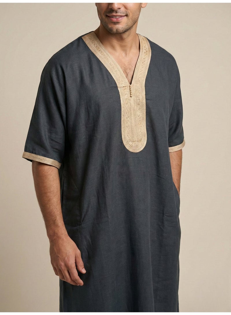 Men's Shirt, Nightgown, Moroccan Robe, Comfortable Men's Gifts Luxury Men's House Robe for Comfort Moroccan Shirt, Men's Summer Shirt, Short Sleeve Shirt, Men's Robe Comfortable Men's Gifts - Image 3