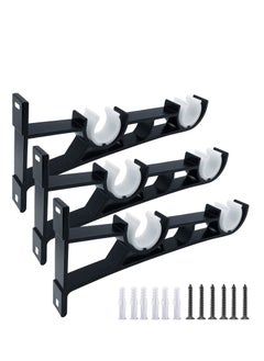 Excefore Curtain Double Rod Holder, Heavy Duty Curtain Rod Holder for 1" Curtain Rod, Curtain Rod Hook for Wall Black Double Curtain Holder Hook, 3 Piece Curtain Rod Holder  - Image 1