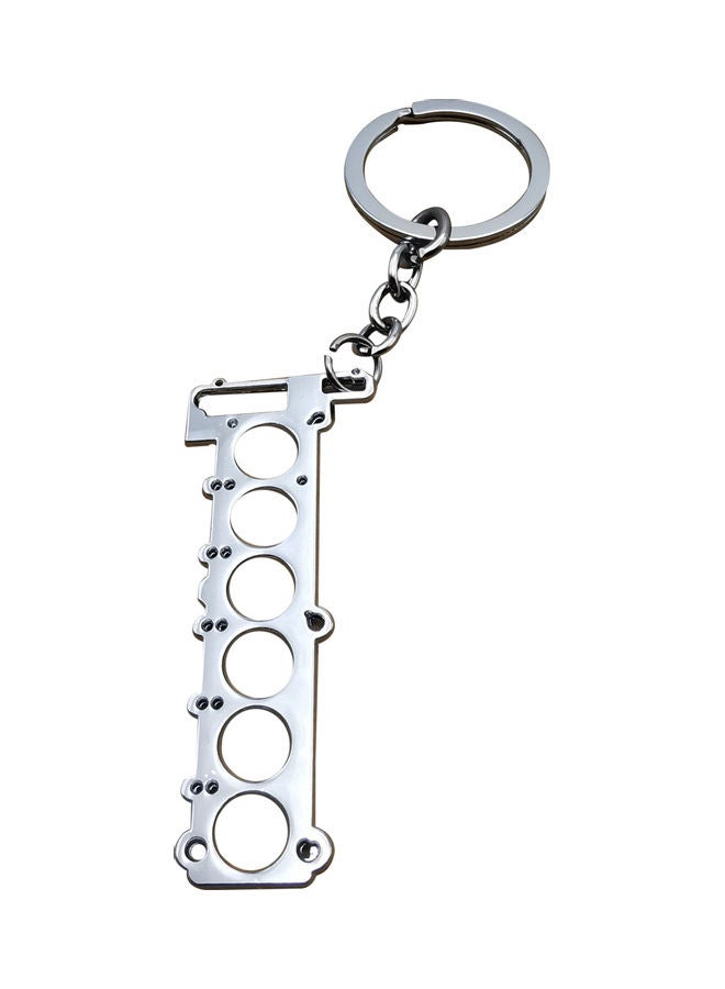 NIBEMINENT 6 Cylinder Head Engine Key Chain Silver - Image 1