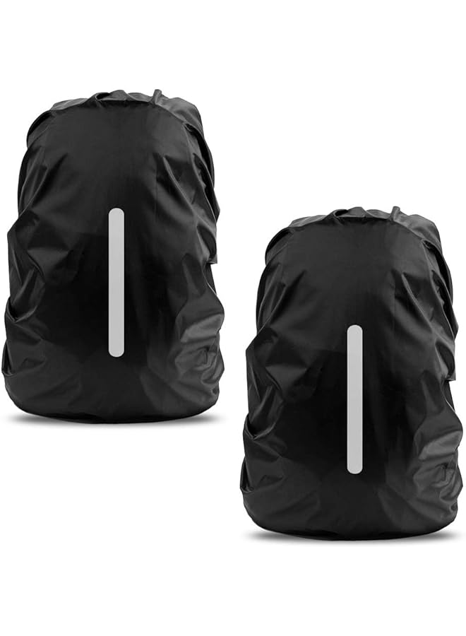Generic 2Pcs Waterproof Rain Cover For Backpack Reflective Rainproof Protector For Anti Dust And Anti Theft M 30L 40L Black  - Image 1