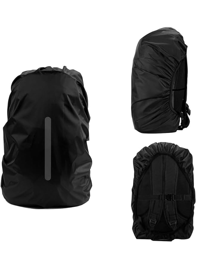 Generic 2Pcs Waterproof Rain Cover For Backpack Reflective Rainproof Protector For Anti Dust And Anti Theft M 30L 40L Black  - Image 2