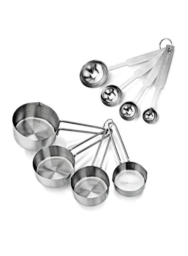 8-Piece Measuring Spoon And Measuring Cup Set Silver 500grams - Image 2