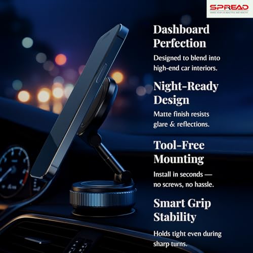 SPREAD Magnetic Mobile Phone Stand with Strong Magnets | 3-Axis Adjustable Arm | Heavy Duty Suction Mount | Universal Holder for Desk, Wall, Car & Gym – Black - Image 5