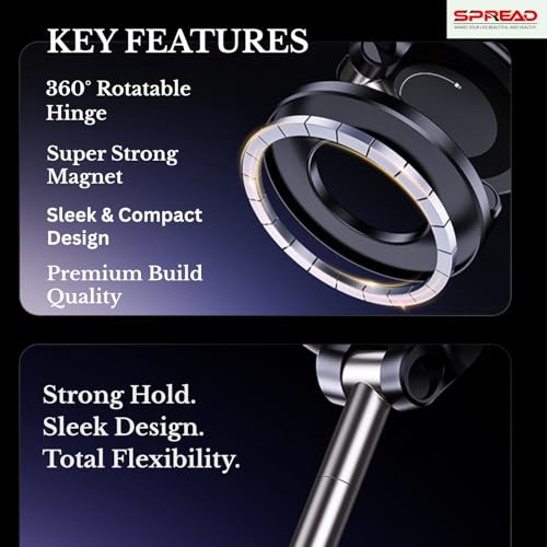 SPREAD Magnetic Mobile Phone Stand with Strong Magnets | 3-Axis Adjustable Arm | Heavy Duty Suction Mount | Universal Holder for Desk, Wall, Car & Gym – Black - Image 3