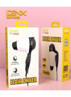 Denx Professional Ionic Hair Dryer 500 Watts, Fast Dry AC Motor, 2 Speeds, Diffuser And Nozzle - White
