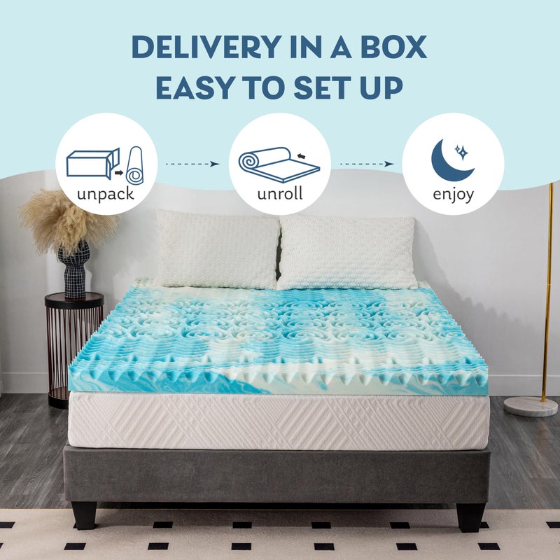 MLILY 2 Inch 5-Zone Queen Memory Foam Mattress Topper, Gel Infused Foam Mattress Topper for Pressure Relief, CertiPUR-US Certified Queen Bed Topper,Blue, 60"Ã—80" - Image 5