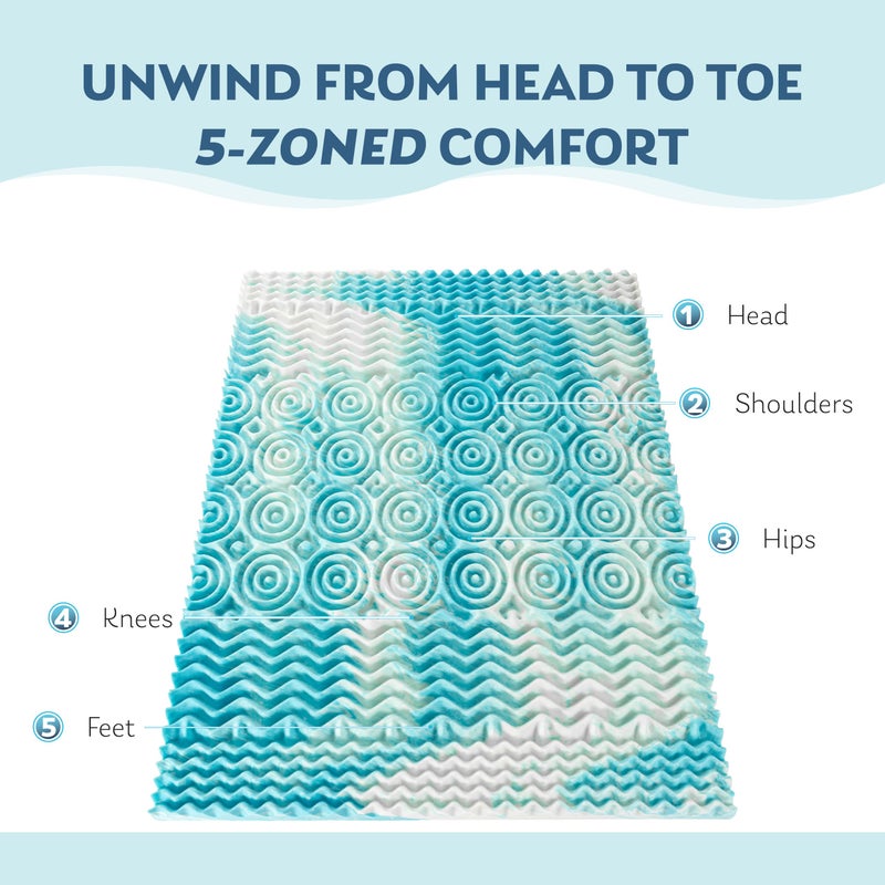 MLILY 2 Inch 5-Zone Queen Memory Foam Mattress Topper, Gel Infused Foam Mattress Topper for Pressure Relief, CertiPUR-US Certified Queen Bed Topper,Blue, 60"Ã—80" - Image 4