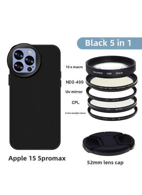 Luxury Leather Filter Shell For Apple For Iphone 15 Pro Max Photography Lens Package Cpl Filter Lightweight Elegant Style Compatible With 24731020116-Color:[Black] Phone Case Suit 5 Lens [15pro Max]]
