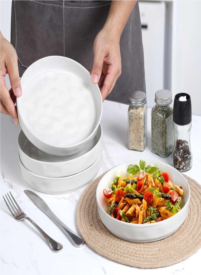 LIANYU Wide Shallow Pasta Bowls Set of 4, Deep Dinner Salad Plates, 8.25" Large Ceramic Serving Bowls Plates, Microwave & Dishwasher Safe, Polar White - Image 5