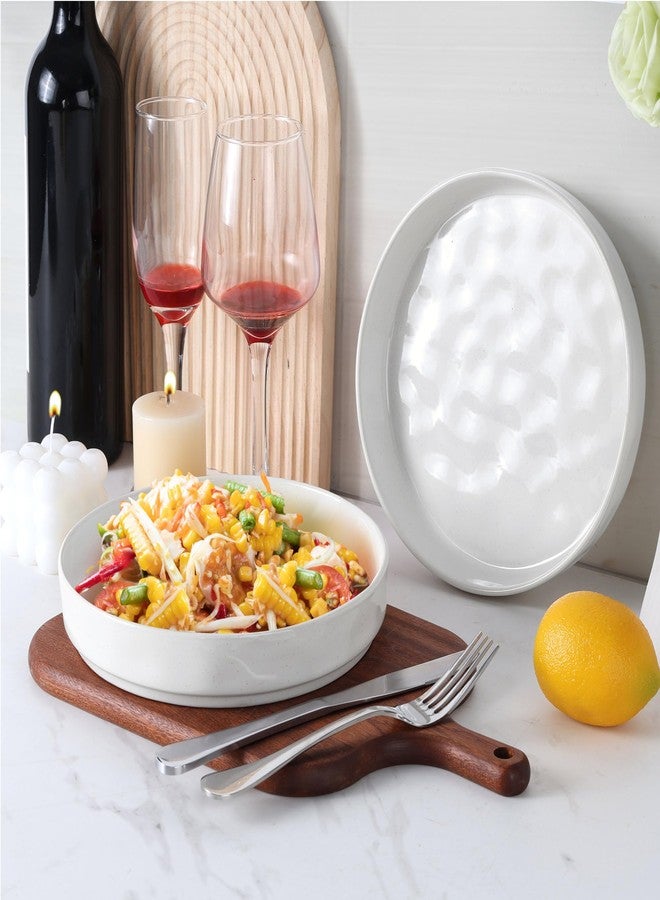 LIANYU Wide Shallow Pasta Bowls Set of 4, Deep Dinner Salad Plates, 8.25" Large Ceramic Serving Bowls Plates, Microwave & Dishwasher Safe, Polar White - Image 3