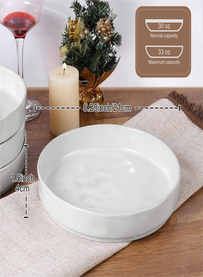 LIANYU Wide Shallow Pasta Bowls Set of 4, Deep Dinner Salad Plates, 8.25" Large Ceramic Serving Bowls Plates, Microwave & Dishwasher Safe, Polar White - Image 2