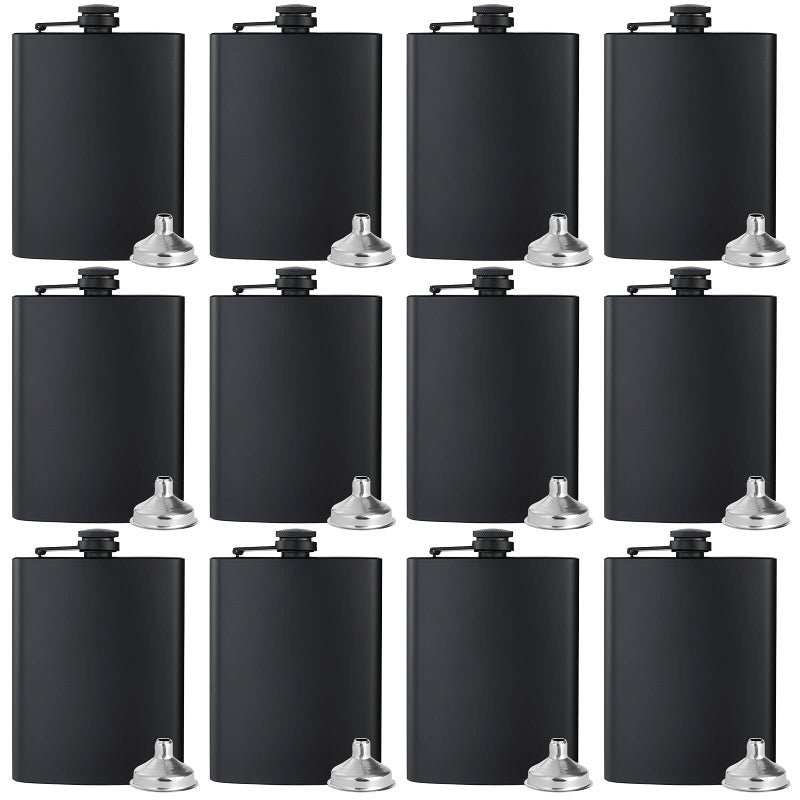 Balabala Hip Flasks For Liquor For Men Women 12 Pcs 8Oz Matte Black Stainless Steel Flask With 12 Pcs Funnels For Wedding Party Groomsman Bridesmaid Birthdays Gift - Image 1