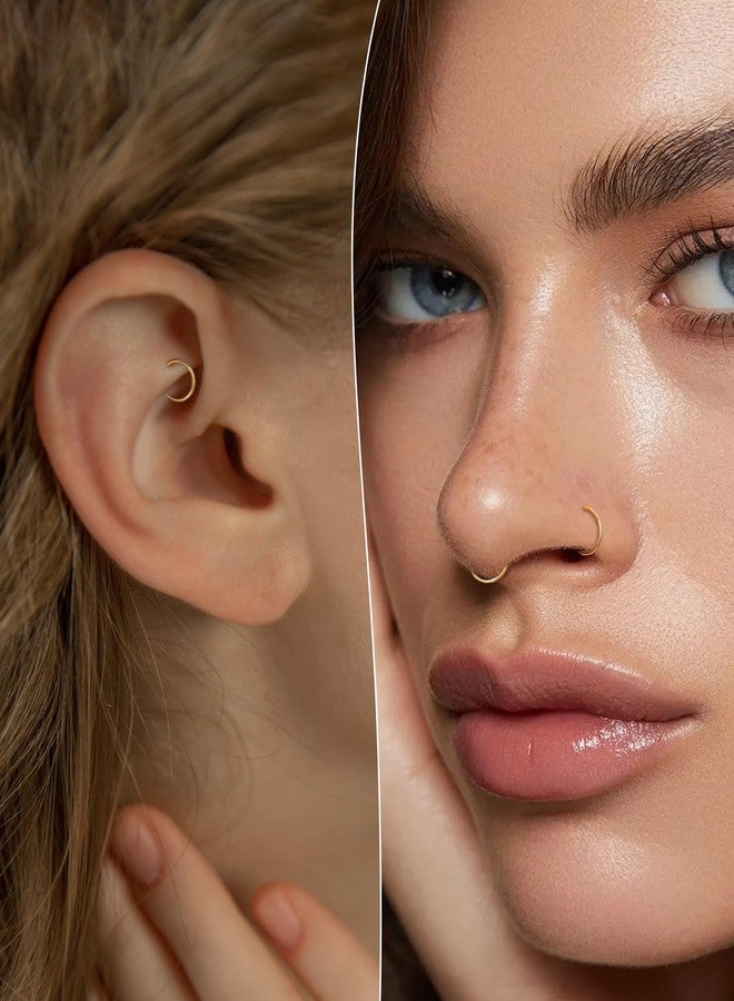 COCHARM خاتم أنف صغير من الذهب الخالص عيار 14 قيراط 20 جرام للنساء والرجال 14 قيراط ذهب حقيقي 20 جرام ثقب أنف 7 مم حلقات أنف من الذهب الأصفر عيار 14 قيراط بدون لحام - Image 2