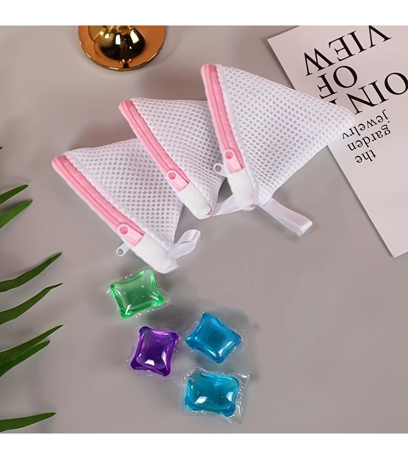 Triangle Laundry Sock And Small Item Storage Bags 3 Pcs Heavy Duty Mesh With Zipper Closure And Corner Design Compatible With Laundry Detergent Fabric Softener And Shoe Bags For Laundry Room Organization - Image 1