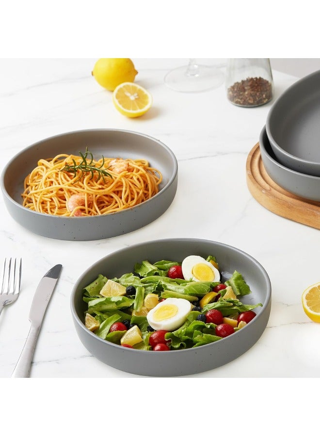 Famiware Dawn 4 Piece Stoneware Pasta Bowls Set in 8.7 inches, 34oz Serving Bowl for Pasta, Salad, Noodles, Scratch Resistant, Microwave & Dishwasher Safe, Dark Grey  - Image 2