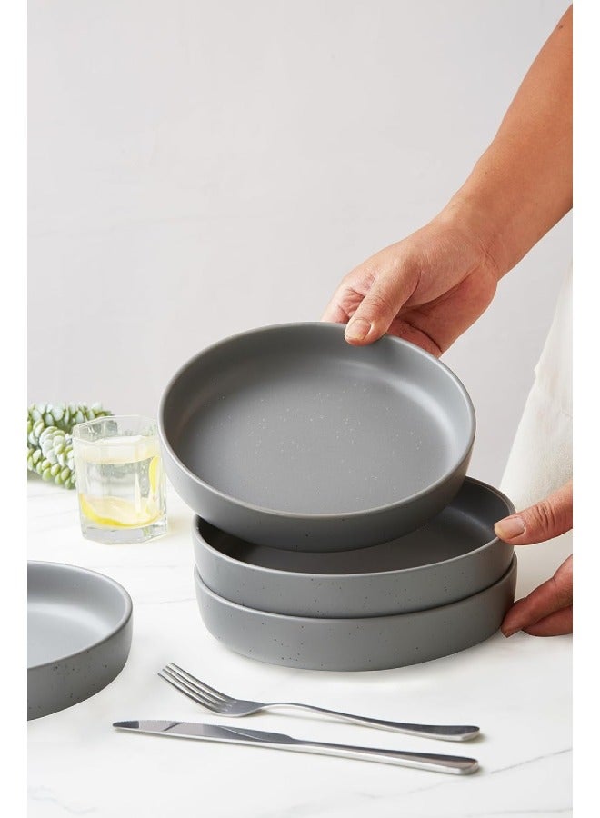 Famiware Dawn 4 Piece Stoneware Pasta Bowls Set in 8.7 inches, 34oz Serving Bowl for Pasta, Salad, Noodles, Scratch Resistant, Microwave & Dishwasher Safe, Dark Grey  - Image 4